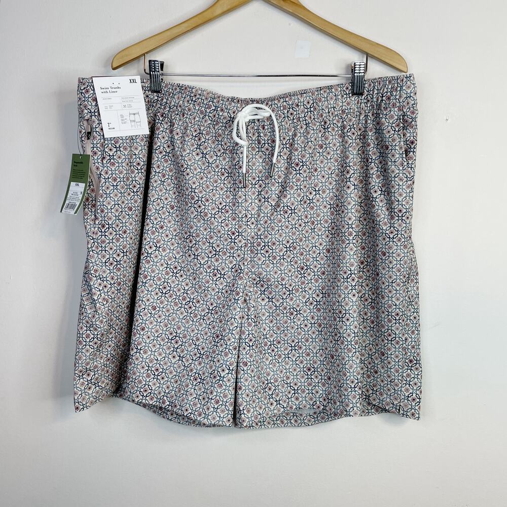 Goodfellow Lightweight Swim Trunks with Liner Pink Blue Tiles Mens XXL New nwt
